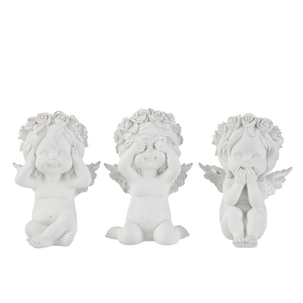 ANGEL SEE/HEAR/SPEAK NO EVIL POLY WHITE/SILVER LARGE ASSORTMENT OF 3