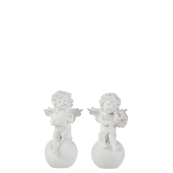 ANGEL ON BALL POLY WHITE/SILVER SMALL ASSORTMENT OF 2