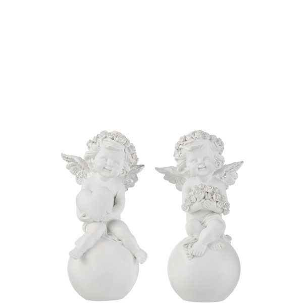ANGEL ON BALL POLY WHITE/SILVER LARGE ASSORTMENT OF 2